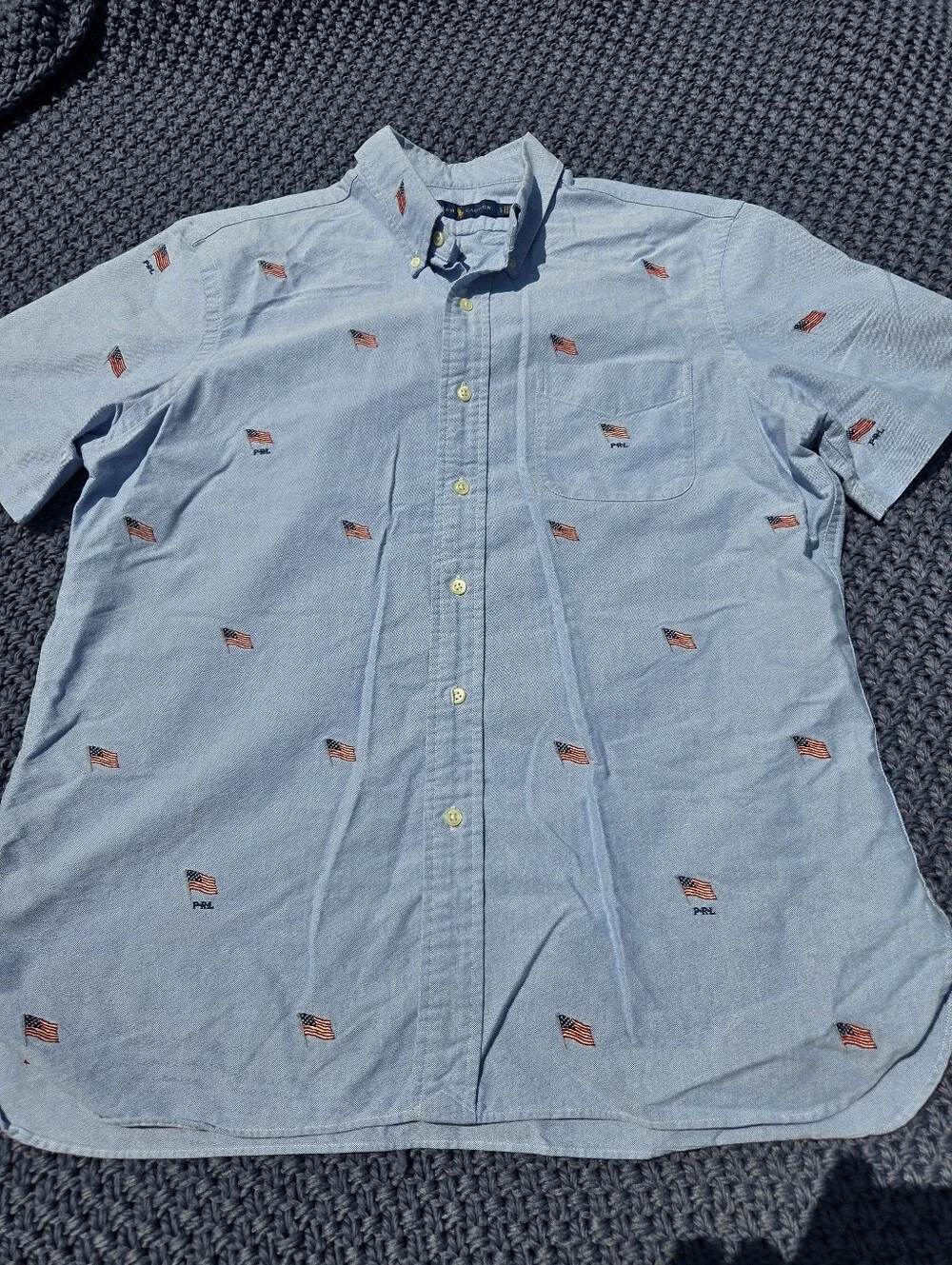 Ralph Lauren Oxford Shirt Men's Large Blue American Flag Embroidered Button Down